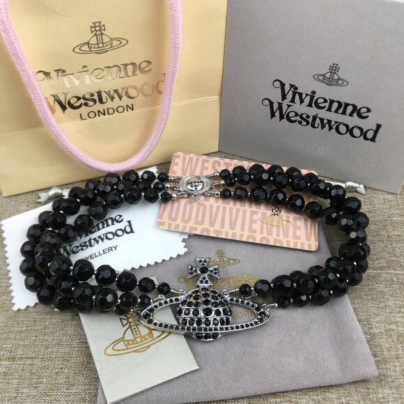 Brand New Vivienne Westwood Three Row Pearl Bas Relief Choker in Black - Picture 1 of 6